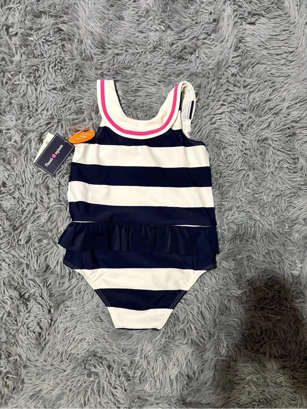 NWT Gymboree Navy & White Striped One-Piece with Pink Bow